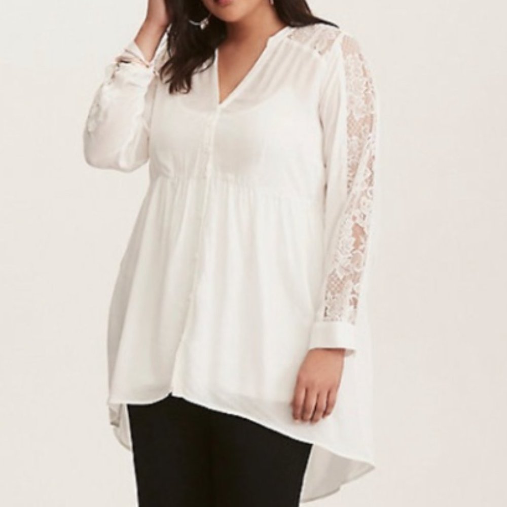 Torrid Lexie White Lace High-Low Babydoll Blouse Size 1 (Plus Size)